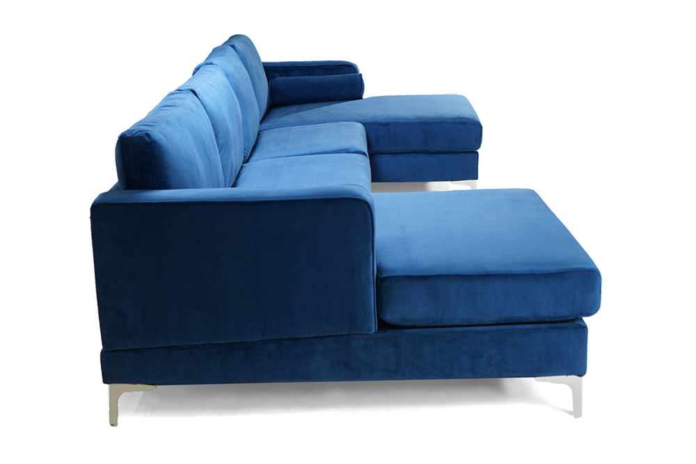 Valencia Helio Fabric U Shape Sofa, Blue Color