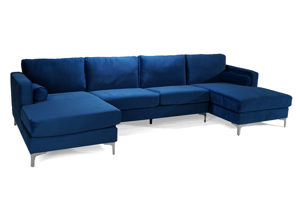 Valencia Helio Fabric U Shape Sofa Blue Color