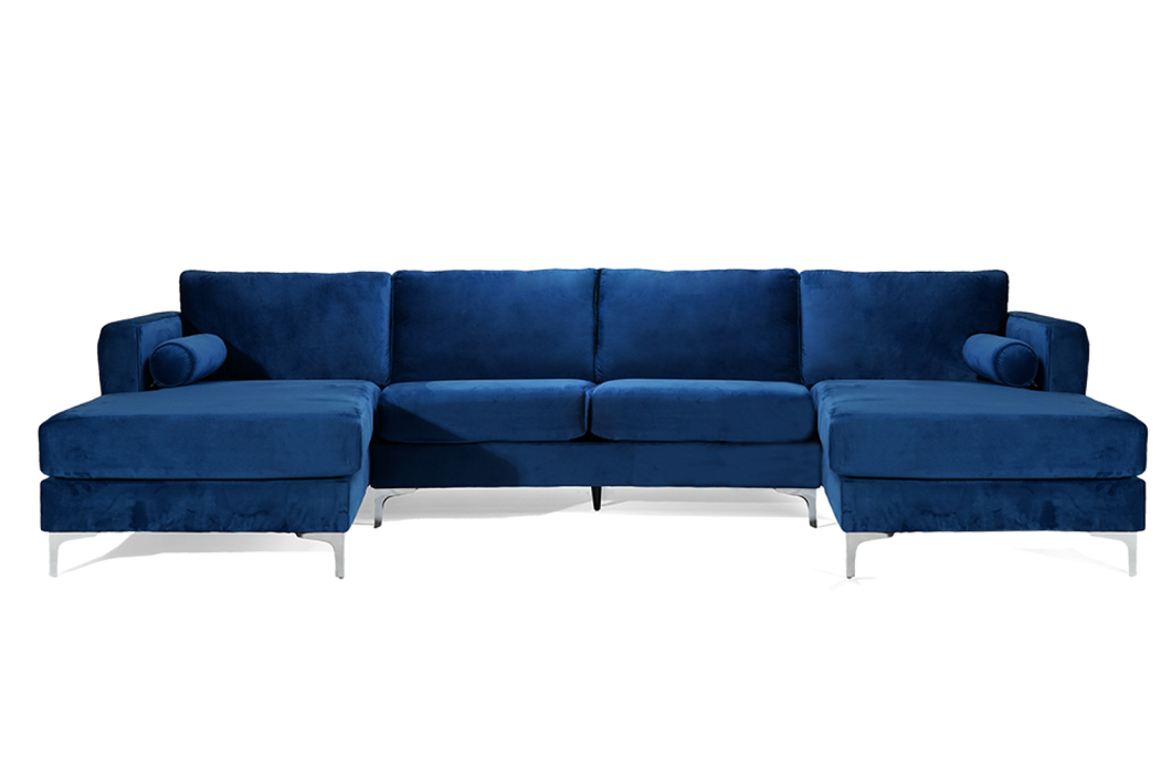 Valencia Helio Fabric U Shape Sofa, Blue Color