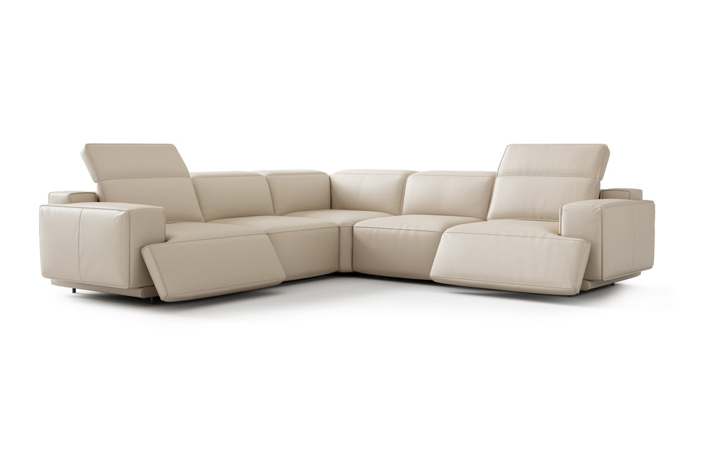Valencia Valentina Leather Sectional L-Shape Recliner Sofa, Beige