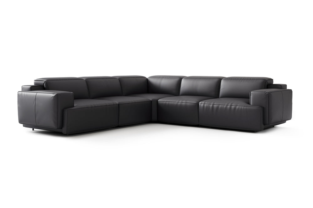 Valencia Valentina Leather Sectional L-Shape Recliner Sofa, Black