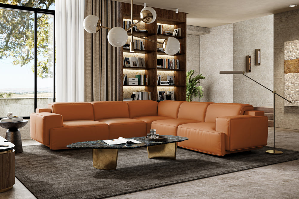 Valencia Valentina Leather Sectional L-Shape Recliner Sofa, Cognac