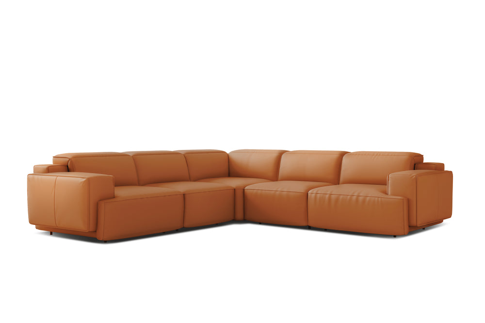 Valencia Valentina Leather Sectional L-Shape Recliner Sofa, Cognac