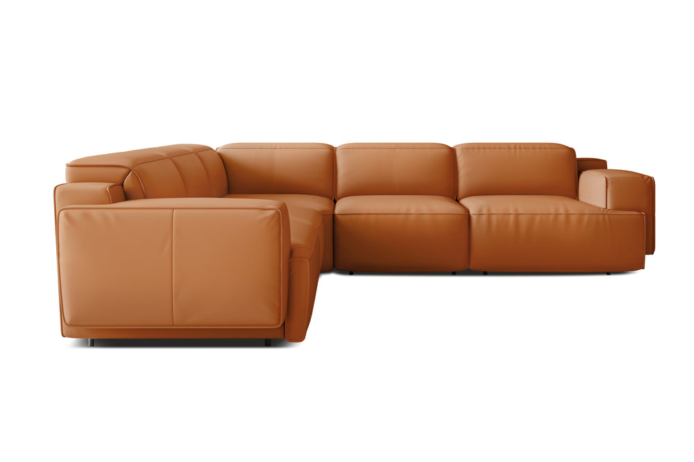 Valencia Valentina Leather Sectional L-Shape Recliner Sofa, Cognac