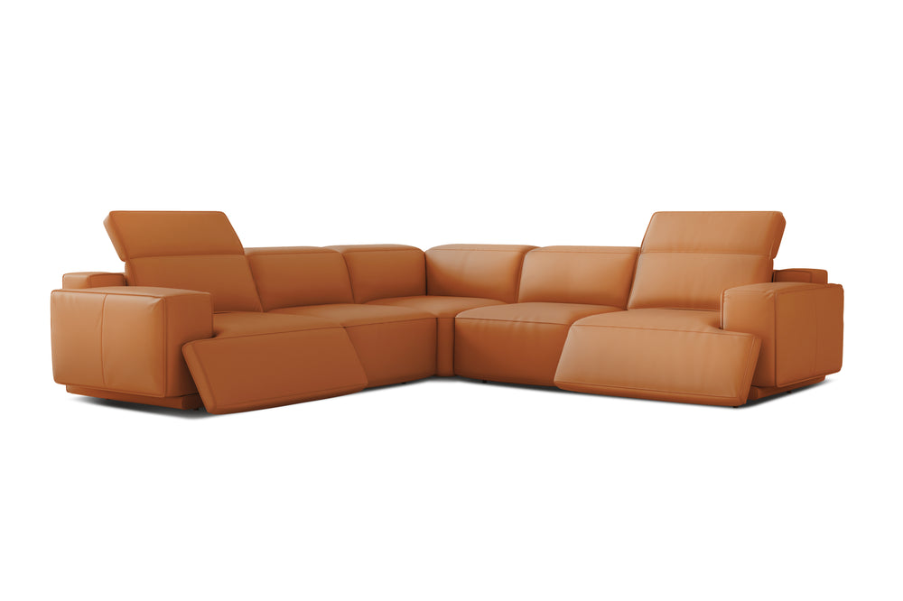 Valencia Valentina Leather Sectional L-Shape Recliner Sofa, Cognac