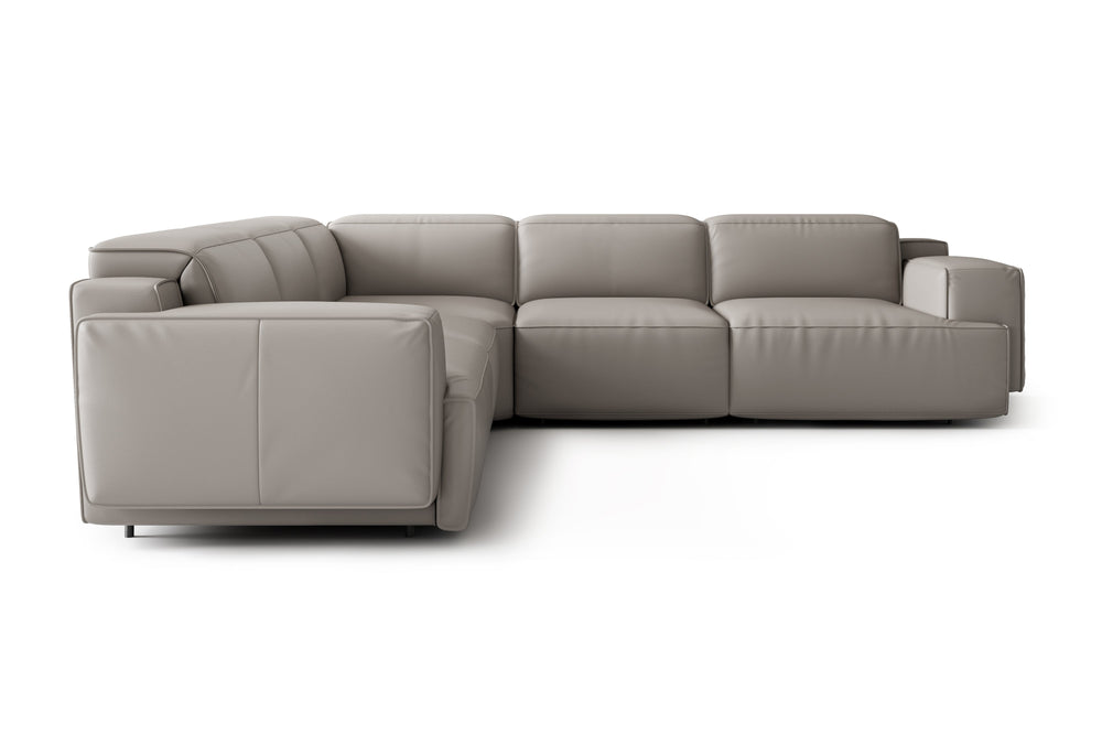 Valencia Valentina Leather Sectional L-Shape Recliner Sofa, Light Grey