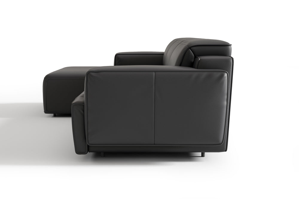 Valencia Valentina Leather Three Seats with Left Chaise Recliner Sofa, Black