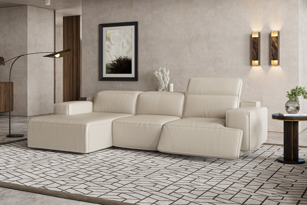 Valencia Valentina Leather Three Seats with Left Chaise Recliner Sofa, Beige