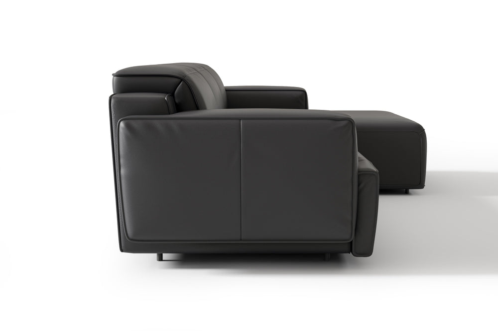Valencia Valentina Leather Three Seats with Right Chaise Recliner Sofa, Black