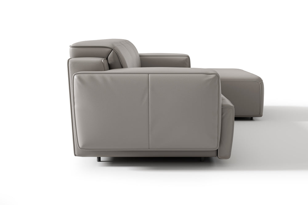Valencia Valentina Leather Three Seats with Right Chaise Recliner Sofa, Light Grey