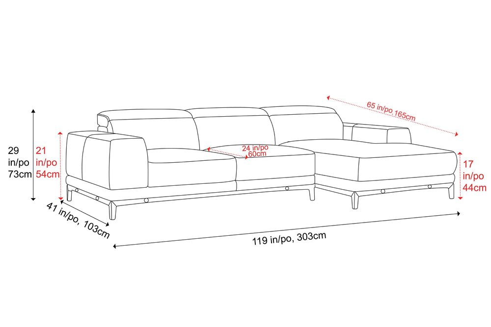 Valencia Valletta Top Grain Leather Three Seats with Right Chaise Sofa, Rose Beige