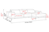 Valencia Valletta Top Grain Leather Three Seats with Right Chaise Sofa, Rose Beige