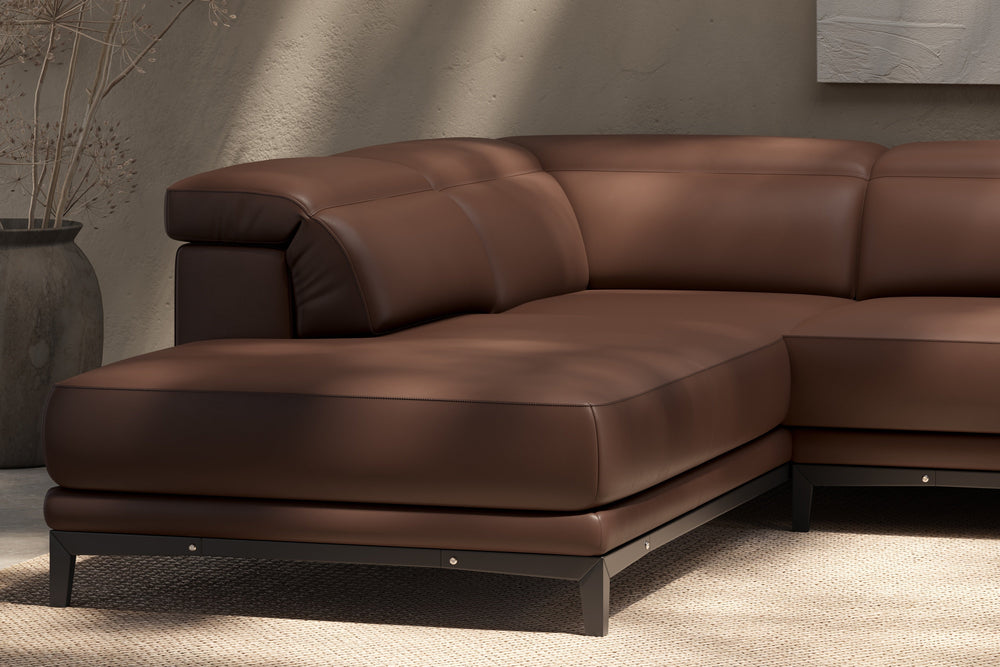 Valletta Sectional Leather Sofa, L-Shape & Left Chaise, Dark Brown