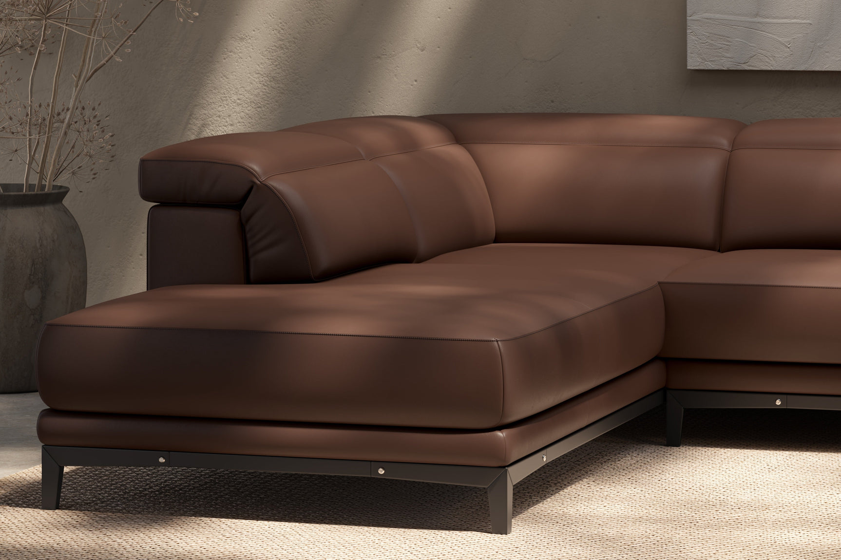 Valletta Sectional Leather Sofa, L-Shape & Left Chaise, Dark Brown