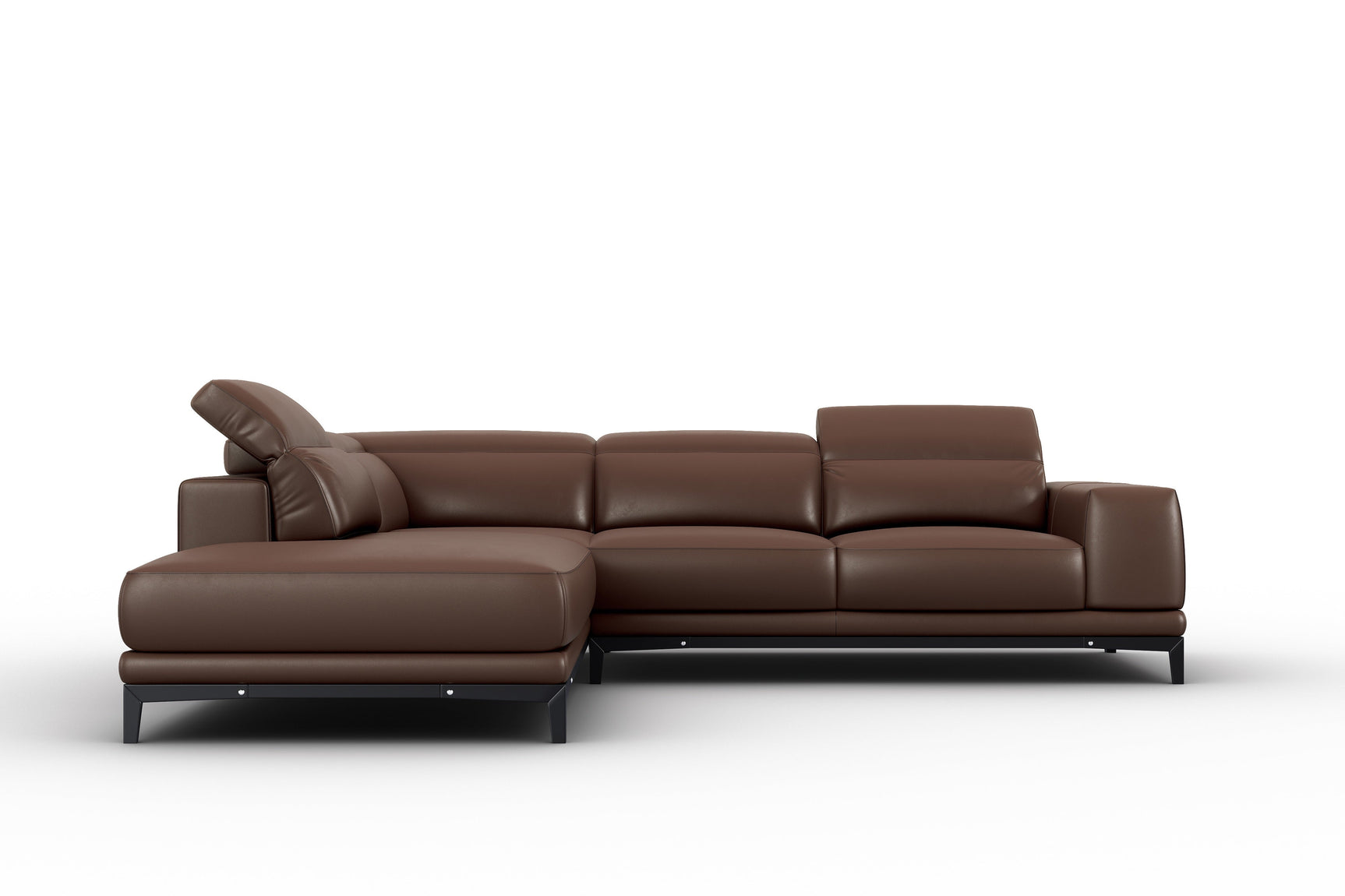 Valletta Sectional Leather Sofa, L-Shape & Left Chaise, Dark Brown