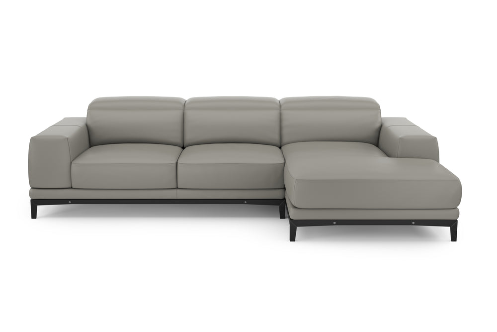 Valencia Valletta Top Grain Leather Three Seats with Right Chaise Sofa, Grey