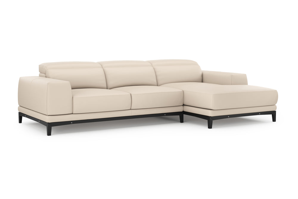 Valencia Valletta Top Grain Leather Three Seats with Right Chaise Sofa, Rose Beige