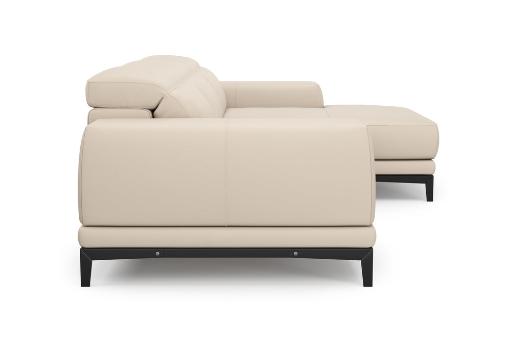 Valencia Valletta Top Grain Leather Three Seats with Right Chaise Sofa, Rose Beige