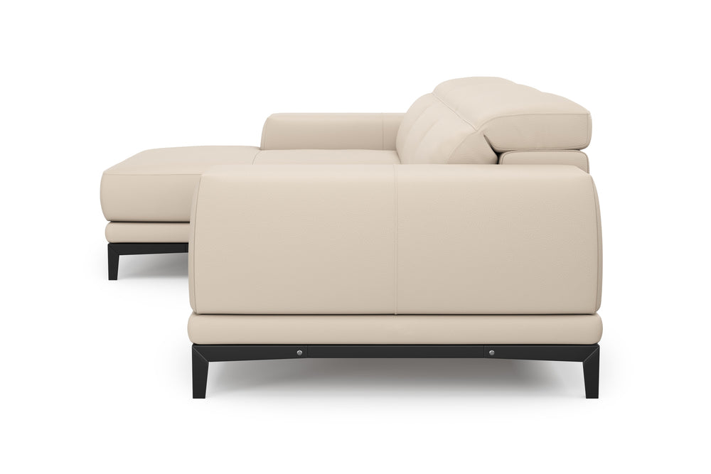 Valencia Valletta Top Grain Leather Three Seats with Left Chaise Sofa, Rose Beige