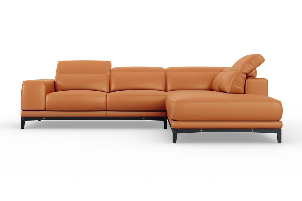 Valencia Valletta Top Grain Leather Sectional L-Shape with Right Chaise Sofa, Cognac
