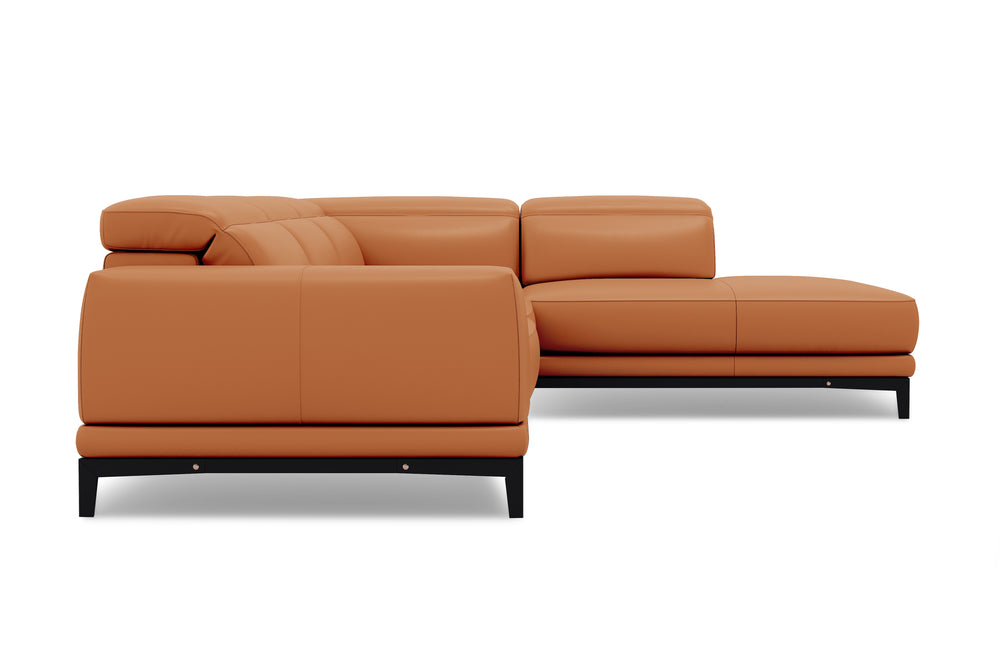 Valencia Valletta Top Grain Leather Sectional L-Shape with Right Chaise Sofa, Cognac