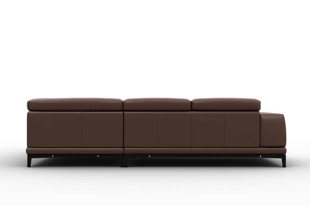 Valletta Sectional Leather Sofa, L-Shape & Right Chaise, Dark Brown