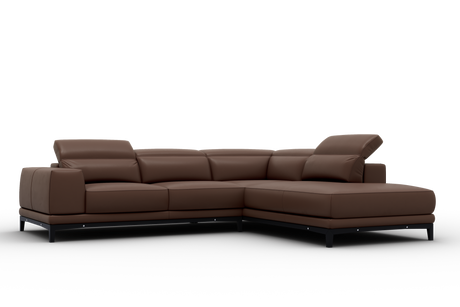 Valletta Sectional Leather Sofa, L-Shape & Right Chaise, Dark Brown