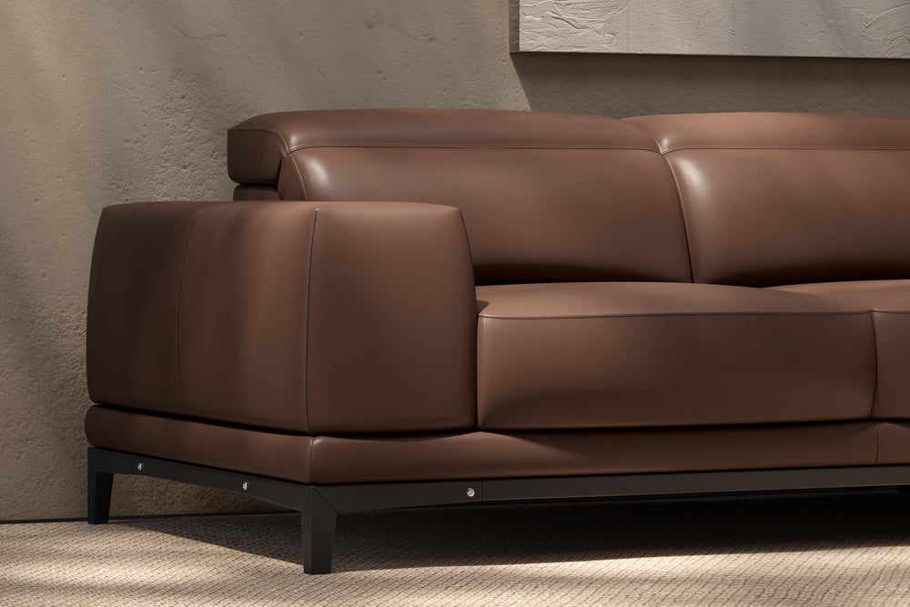 Valletta Sectional Leather Sofa, L-Shape & Right Chaise, Dark Brown