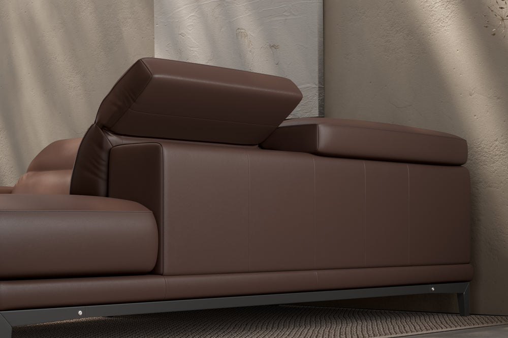 Valletta Sectional Leather Sofa, L-Shape & Right Chaise, Dark Brown