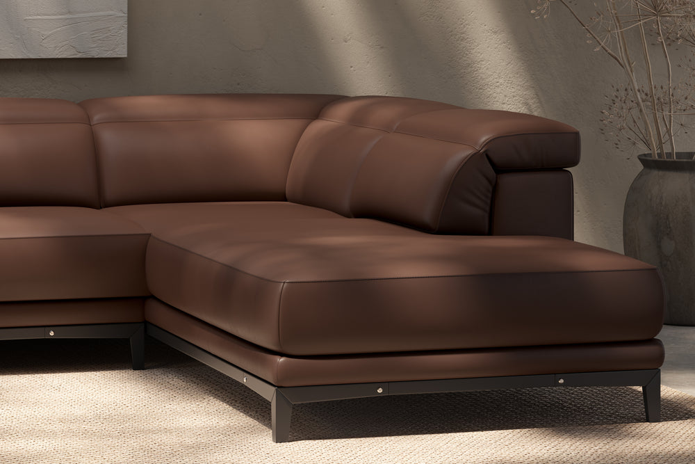 Valletta Sectional Leather Sofa, L-Shape & Right Chaise, Dark Brown