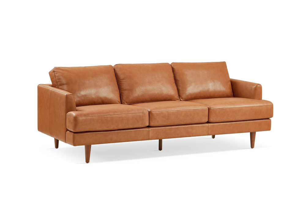 Valencia Grosseto Top Grain Leather Sofa, Three Seats Cognac