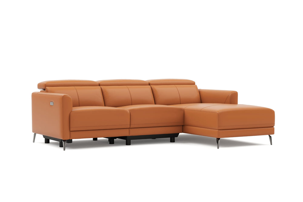 Valencia Andria Modern Right Hand Facing Top Grain Leather Reclining Sectional Sofa, Cognac Color