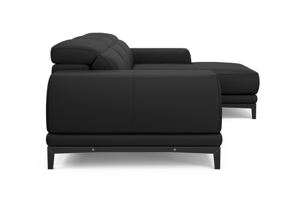 Valencia Valletta Top Grain Leather Three Seats with Right Chaise Sofa, Black