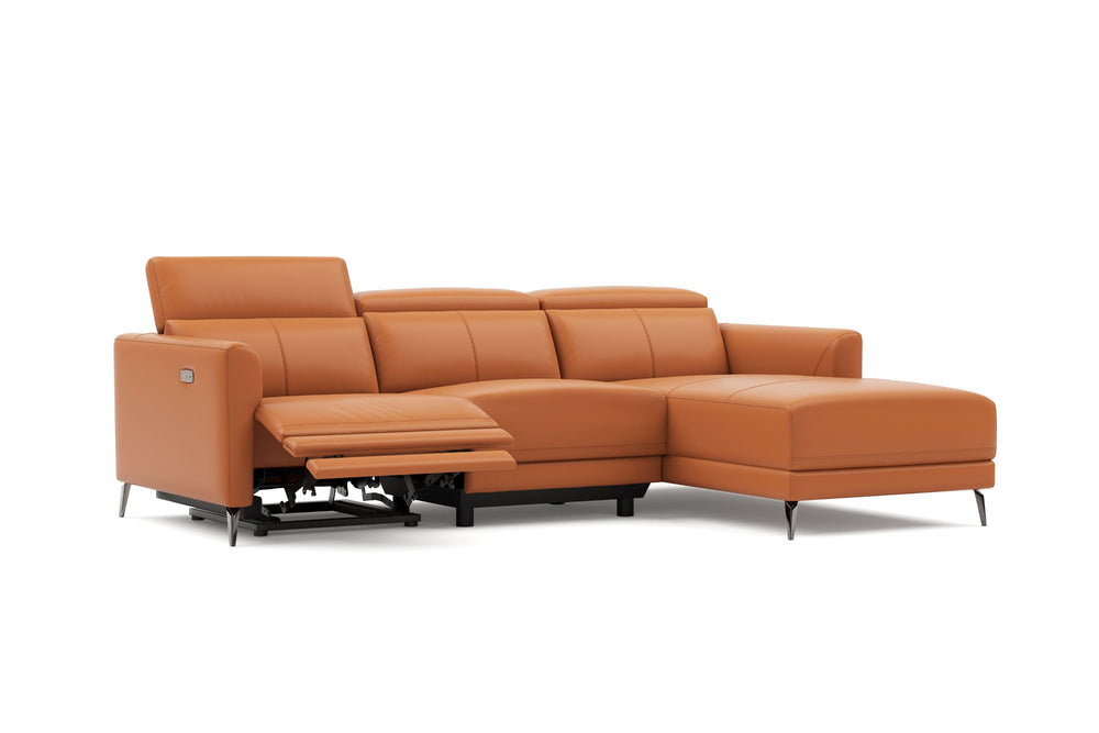 Valencia Andria Modern Right Hand Facing Top Grain Leather Reclining Sectional Sofa, Cognac Color