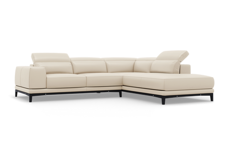 Valencia Valletta Top Grain Leather L-Shape with Right Chaise Sofa, Rose Beige
