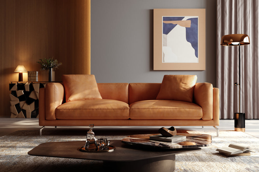 Valencia Zadar Leather Wide Seats Sofa, Cognac