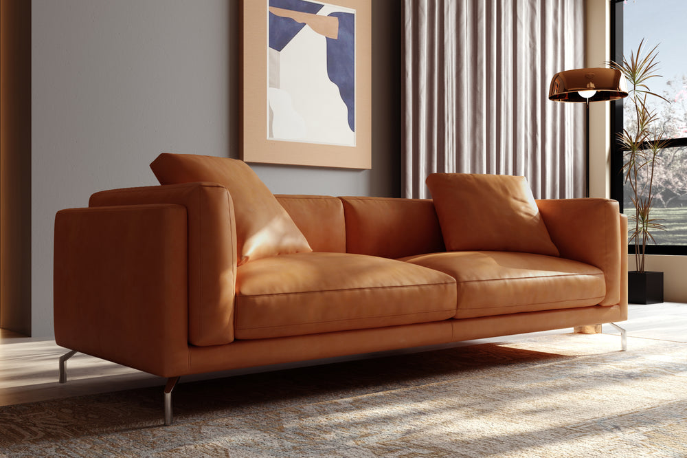 Valencia Zadar Leather Wide Seats Sofa, Cognac