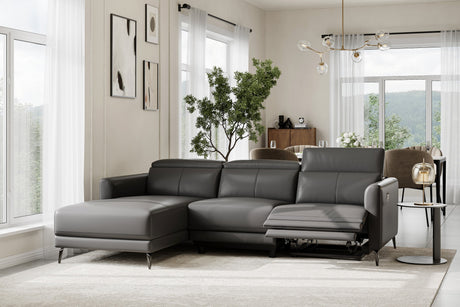 Valencia Andria Modern Left Hand Facing Top Grain Leather Reclining Sectional, Grey