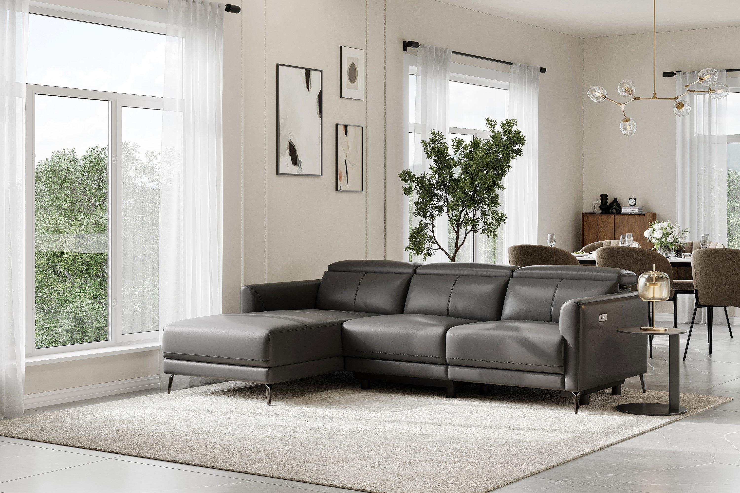 Light gray deals leather reclining sectional