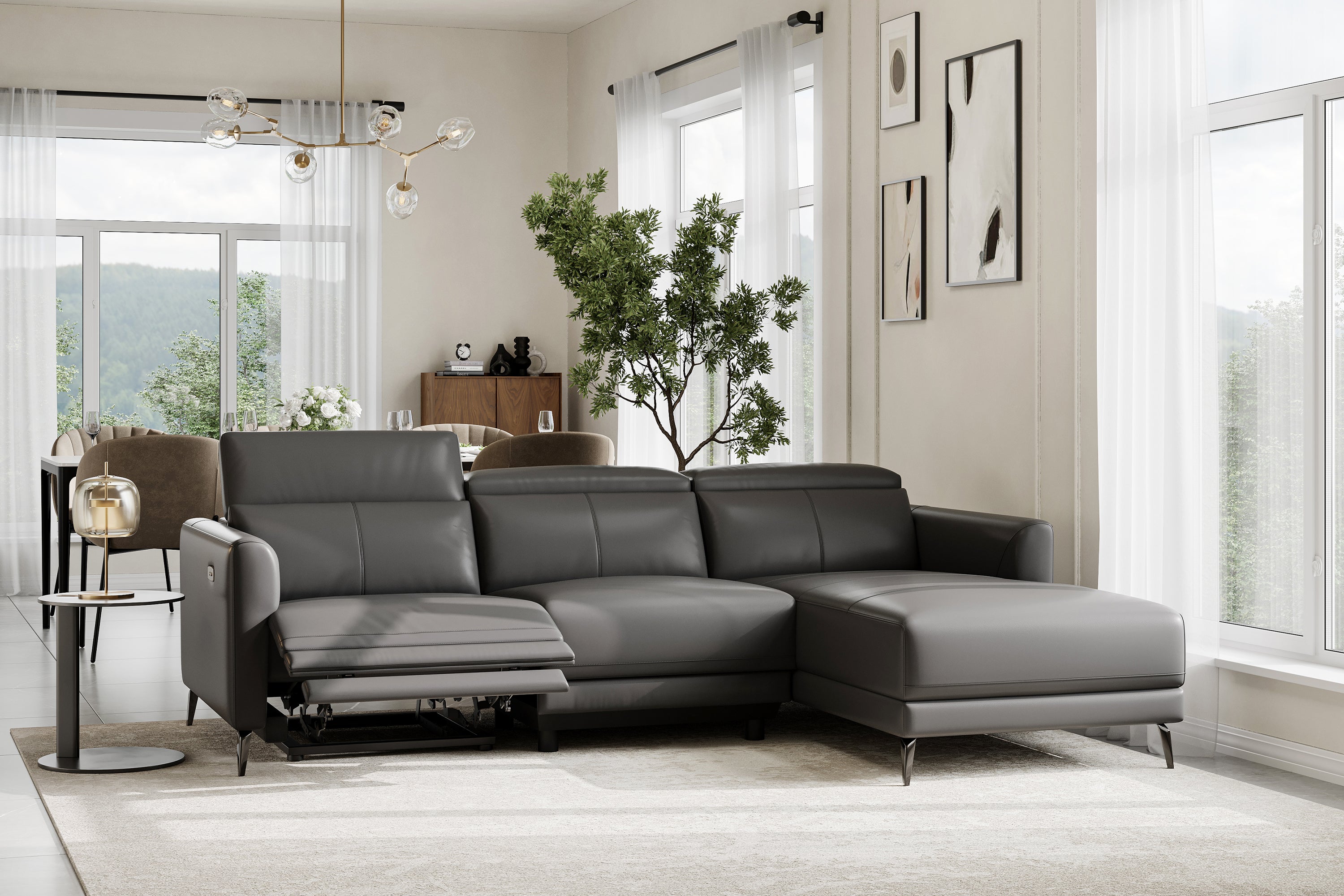 Leather reclining couch online with chaise