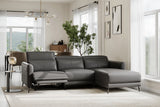 Valencia Andria Modern Right Hand Facing Top Grain Leather Reclining Sectional, Grey