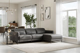 Valencia Andria Modern Right Hand Facing Top Grain Leather Reclining Sectional, Grey