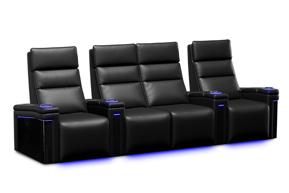 Valencia Monza Carbon Fiber Home Theater Seating Row of 4 Loveseat Center Black