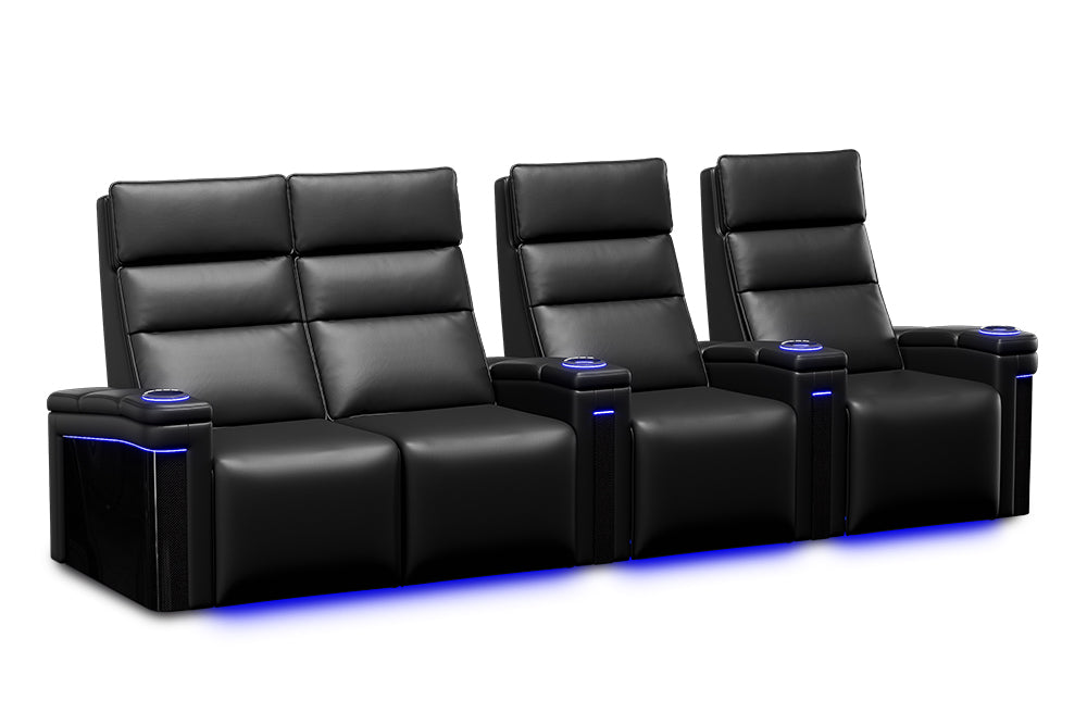 Valencia Monza Carbon Fiber Home Theater Seating Row of 4 Loveseat Left Black