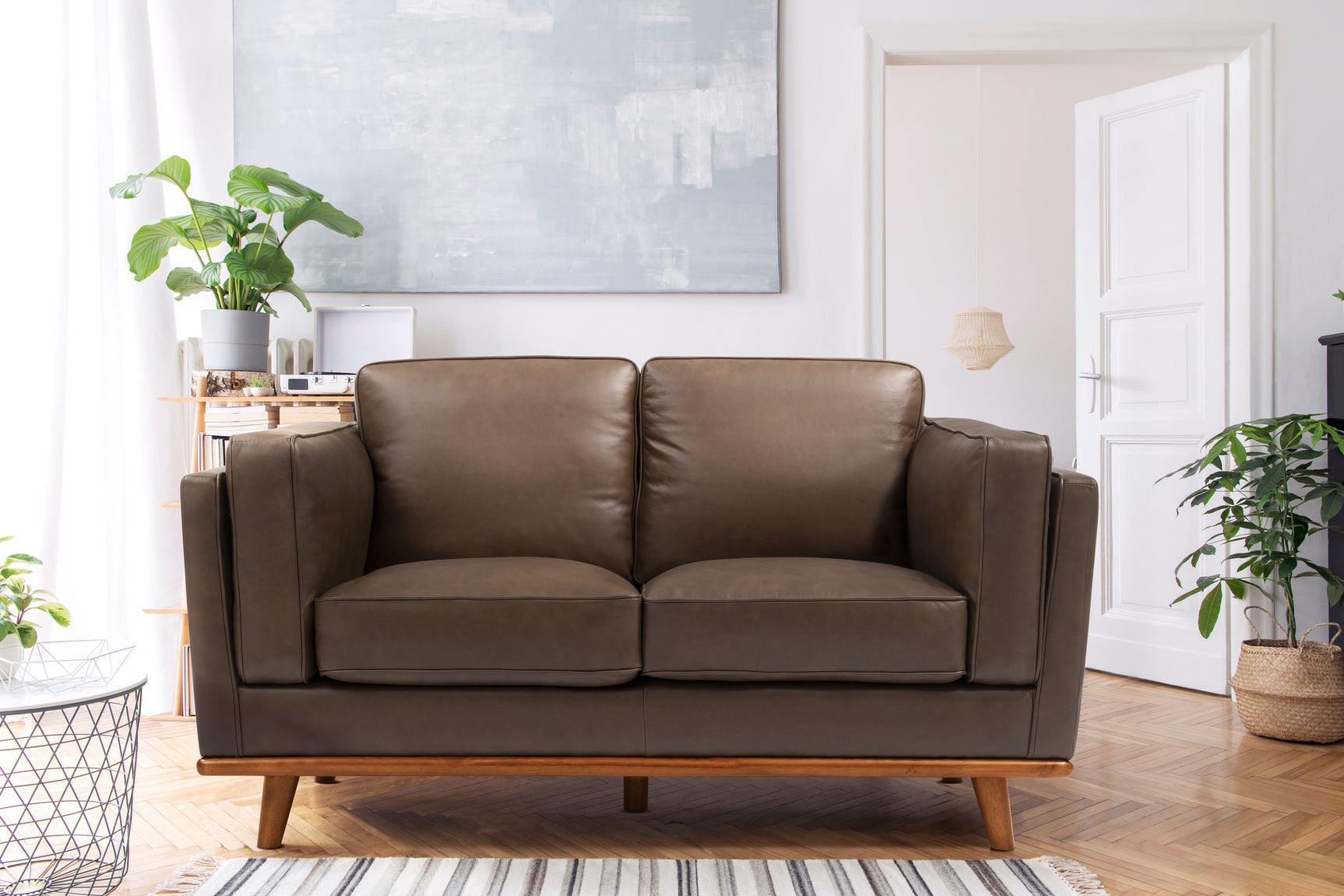 Valencia Artisan Top Grain Leather Loveseat Sofa, Chocolate Color