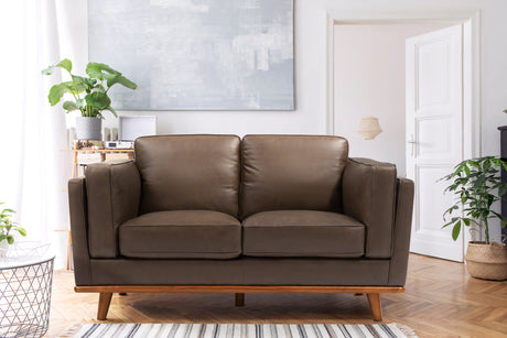 Valencia Artisan Top Grain Leather Loveseat Sofa, Chocolate Color