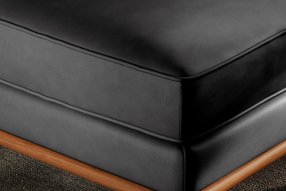 Valencia Artisan Top Grain Leather Ottoman, Black Color