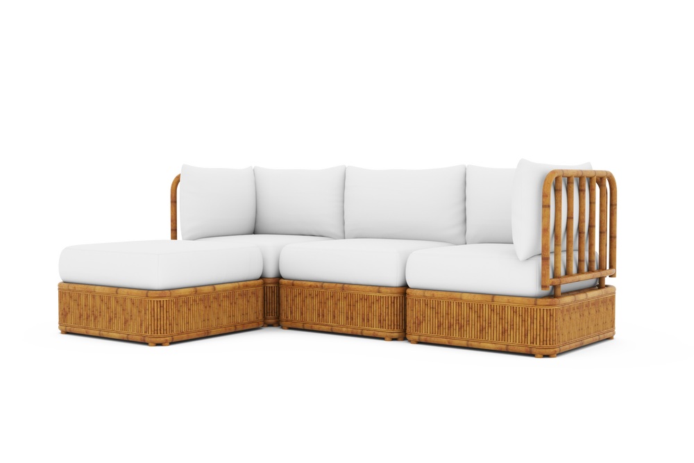 Giulia Fabric and Rattan Frame Three Seats with Left Chaise Sectional Sofa, Beige