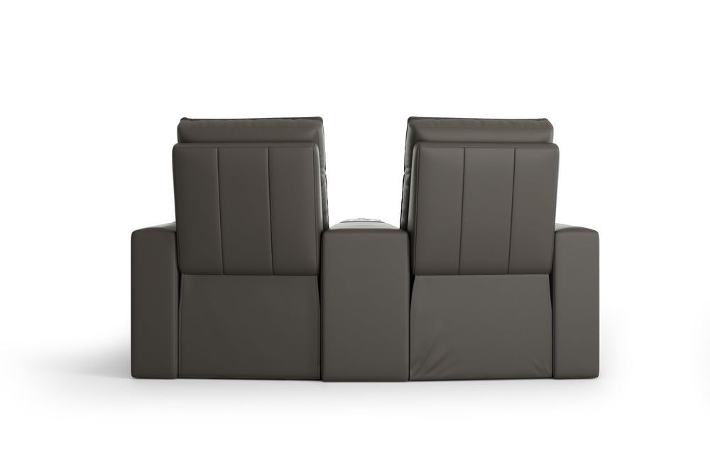 Valencia Eloise Leather Loveseat Dual Recliners with Hidden Storage Room Theatre Seating, Dark Grey