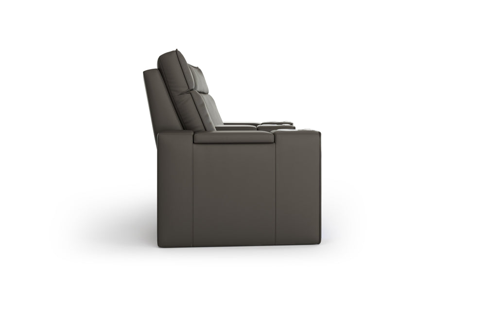 Valencia Eloise Leather Loveseat Dual Recliners with Hidden Storage Room Theatre Seating, Dark Grey